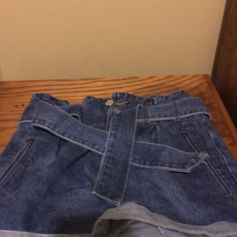 High waisted tie up and button up Jean shorts